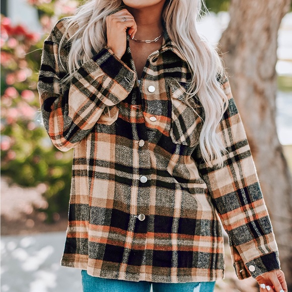 PLAID BUTTON FRONT SHIRT JACKET BREAST POCKETS - Picture 1 of 5